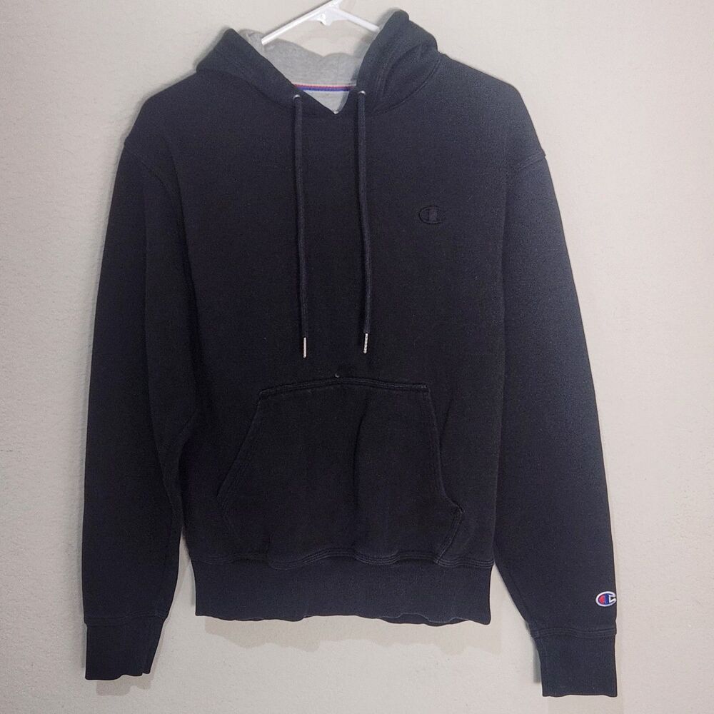 Champion Womens Small Black Pullover Hoodie‎ Embroidered Logo Fleece Sweatshirt